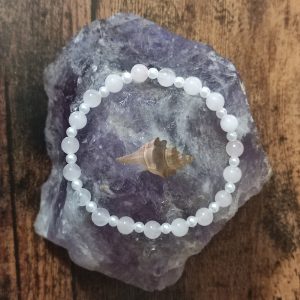 Bracelet Quartz Rose/Perles blanches 6mm