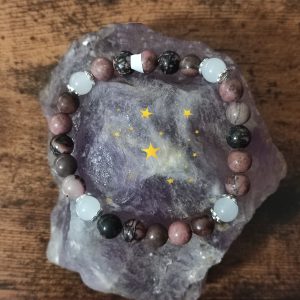 Bracelet Quartz blanc/Rhodonite Rose 8mm