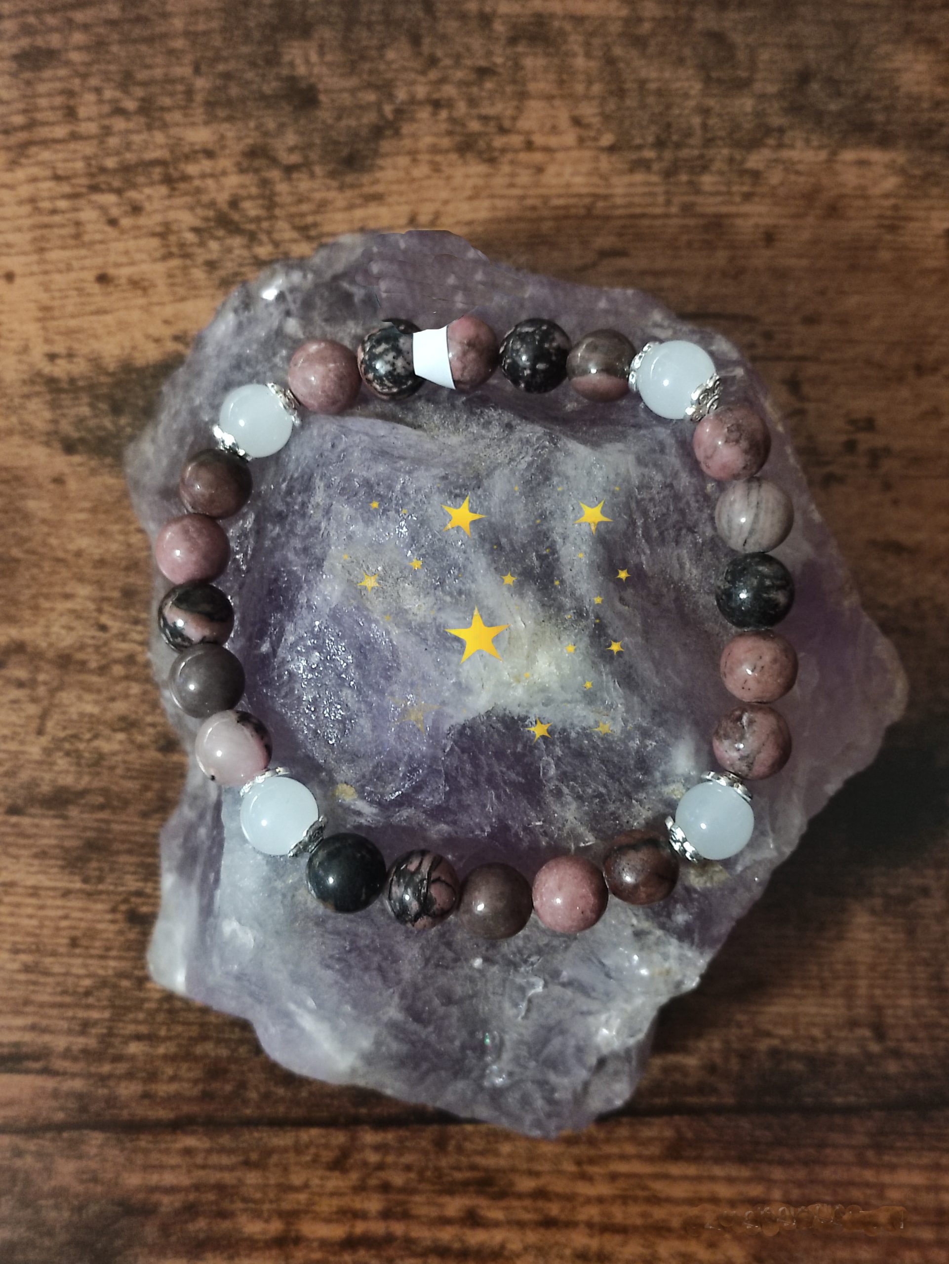 Bracelet Quartz blanc/Rhodonite Rose 8mm