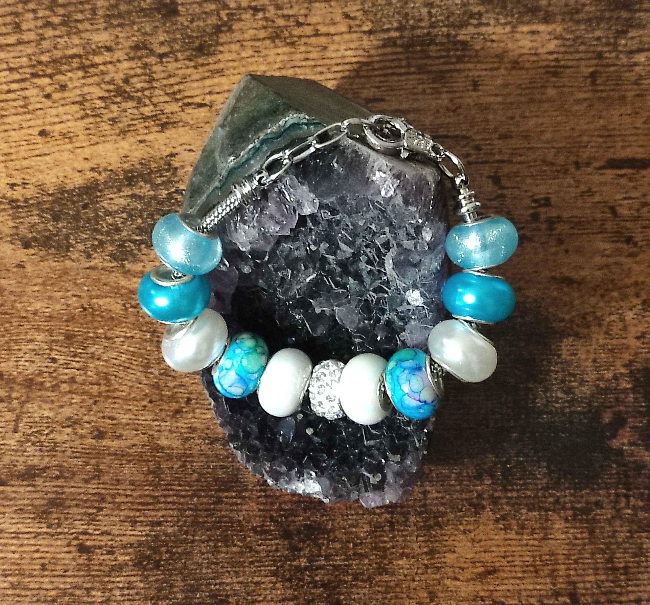 Bracelet chaine réglable Blue and White